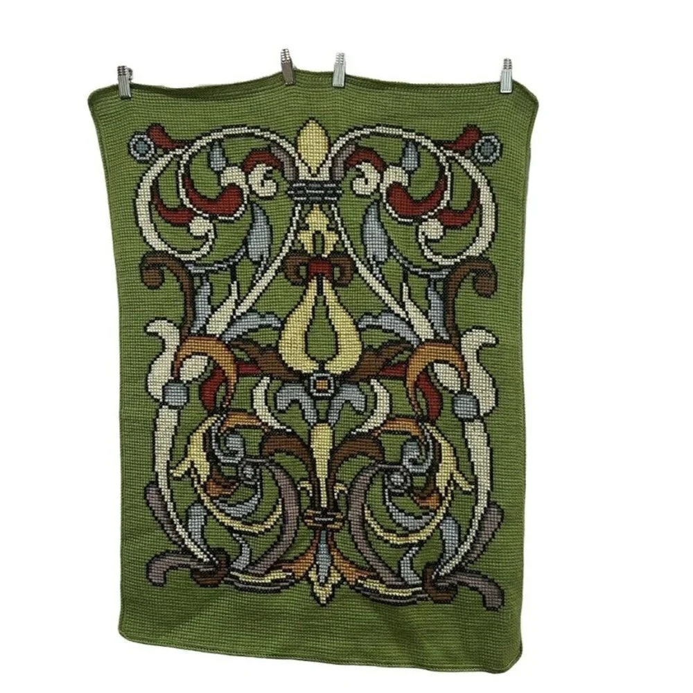 Handmade Afghan Lap Blanket or Table Chair Cover Green‎ Abstract 34 x 25